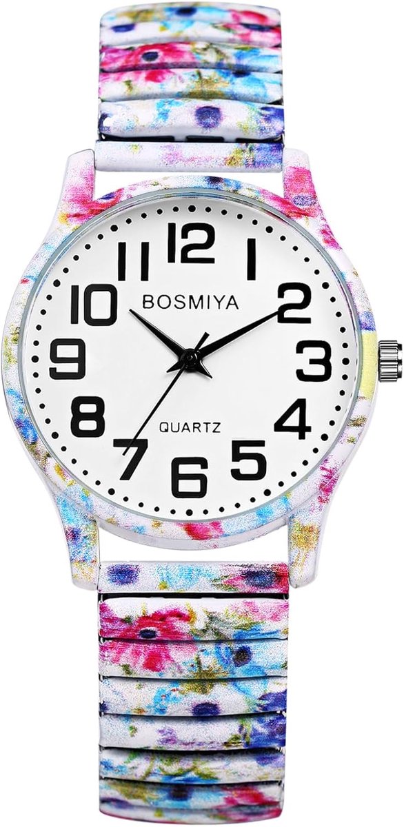 Dames Polshorloge - Elastisch Horloge - Dagelijks Gebruik - Grote Arabische Cijfers - 50 gram - Rood Blauw