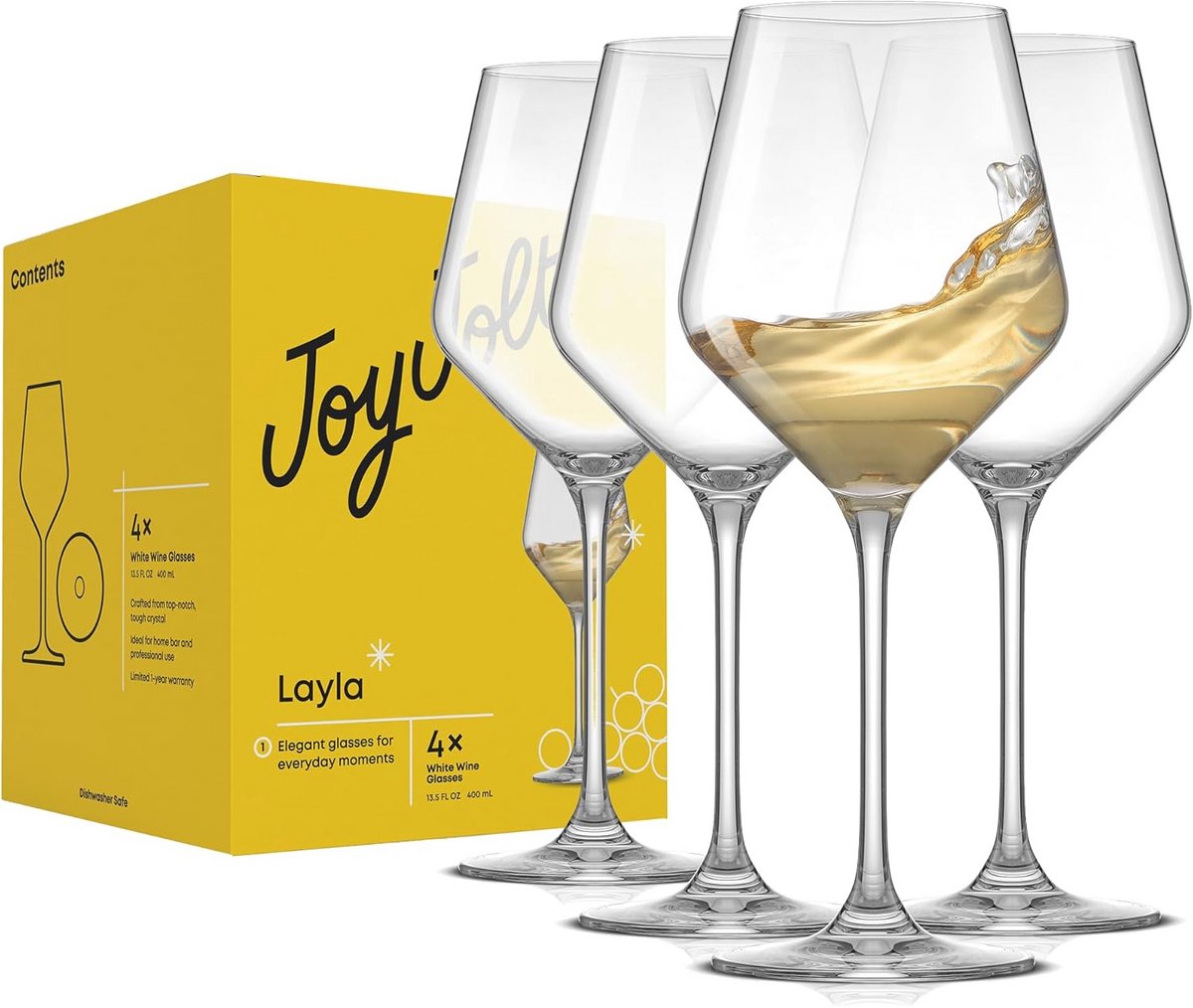 Set van 4 Witte Wijnglazen Kristal - Elegante Italiaanse Stijl Glazen 380 ml