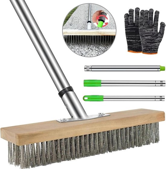 Draadbezem 30 cm Staal - Stevige Metalen Bezem met Steel voor Mos