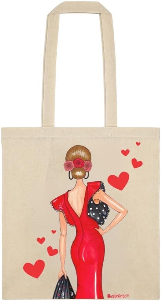 Katoenen Draagtas - Herbruikbare Boodschappentas - Dagelijks Gebruik - Uniek Kunst Design - 38x42 cm - Rood
