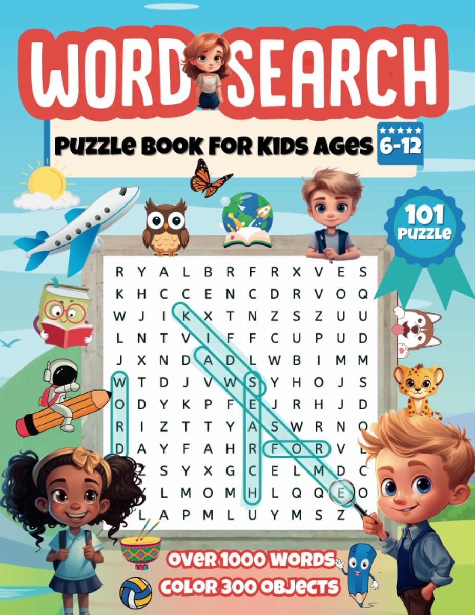 Woordzoeker Puzzelboek voor Kinderen 6-12 Jaar - 101 Puzzels met Grote Letters - Woordenschat & Spelvaardigheid