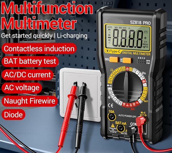 Foto: Digitale multimeter spanning tester elektrische klussen ingebouwde batterij ac dc capaciteit zwart