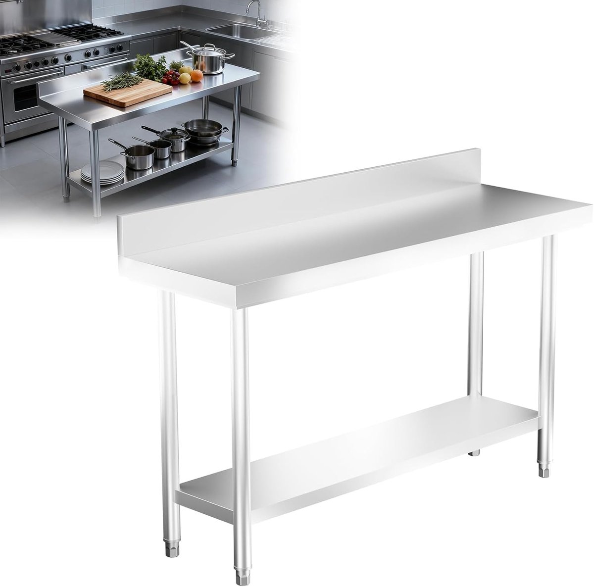 Professionele RVS Werktafel met Opstaande Rand voor Keuken en Horeca (120x60 cm)