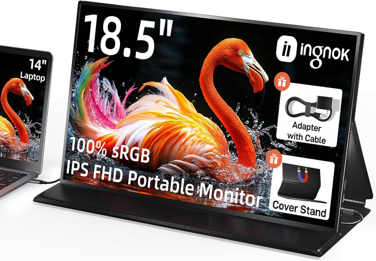 Draagbare Monitor - Laptop Extender - Werk of Gaming - 100% sRGB Kleuren - 185 Inch FHD - Zwart