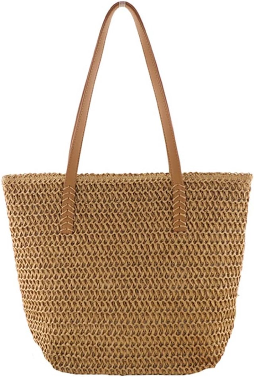 Grote Stroken Tas met Schouderriem voor Dames - Zomer Strandtas Geweven Tote
