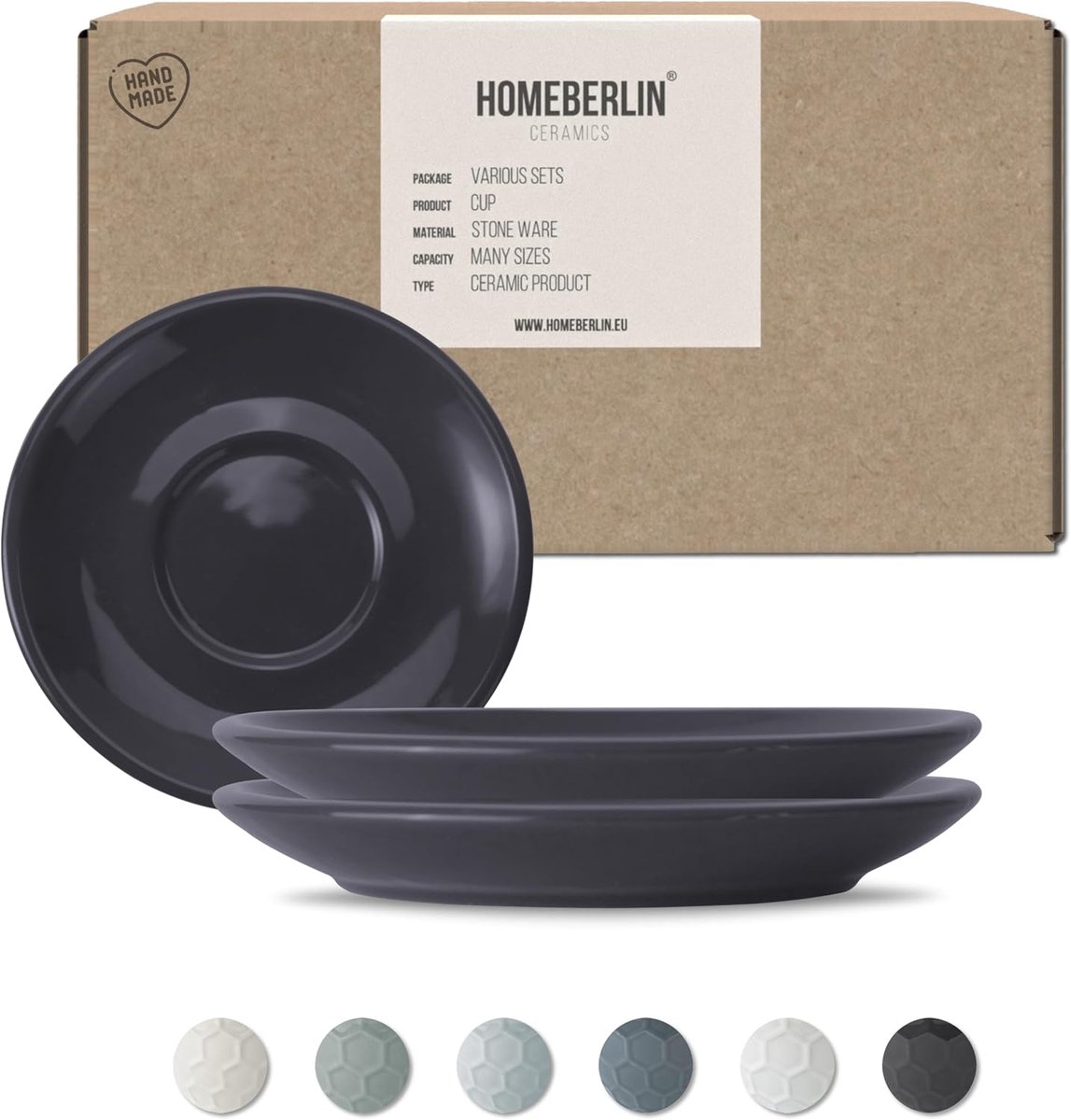Set van 2 Schotels voor Cappuccinokopjes (200 ml) - Handgemaakt Aardewerk - Donkergrijs