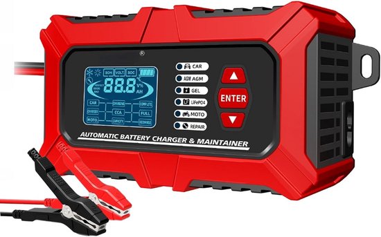 Slimme Acculader - Tester Onderhouder - Voertuig Accu's - 3-in-1 Functionaliteit - 6x8x17 cm