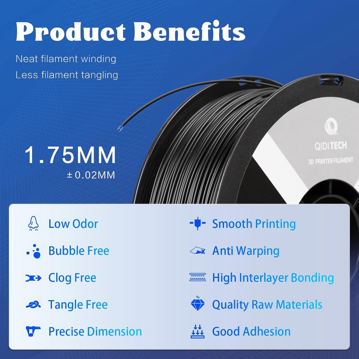 3D Printer Filament - ABS Materiaal - Snel Printen - Lage Krimp - 1.75mm 1kg - Zwart