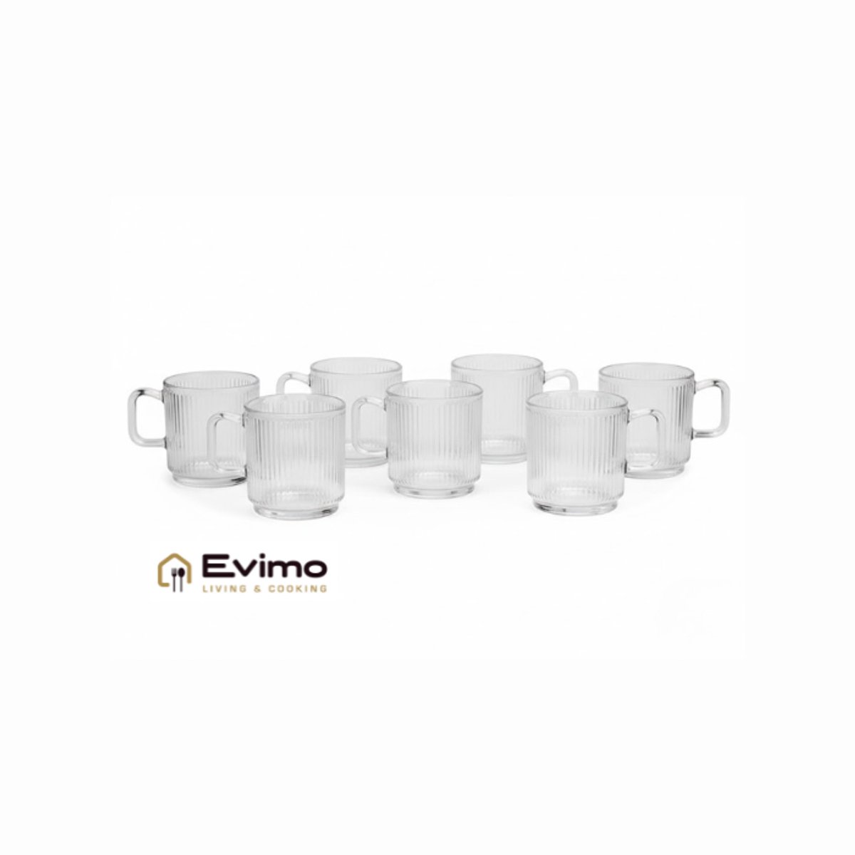 Bavary Collection geribbelde mokken - hittebestendig - 350 ml - transparant - set 6