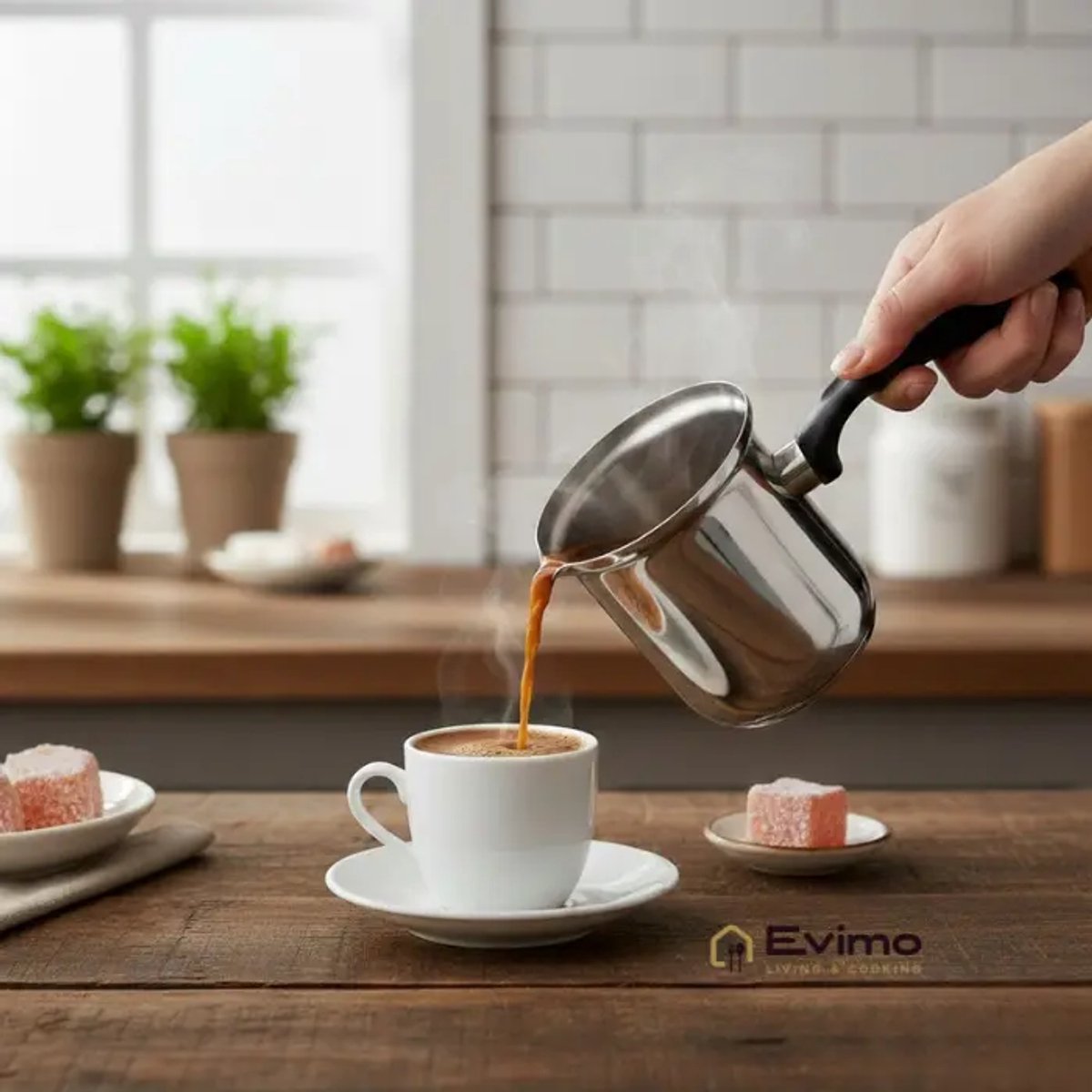 Easy – cezve – 400 ml – roestvrij staal – voor Turkse koffie – lange steel