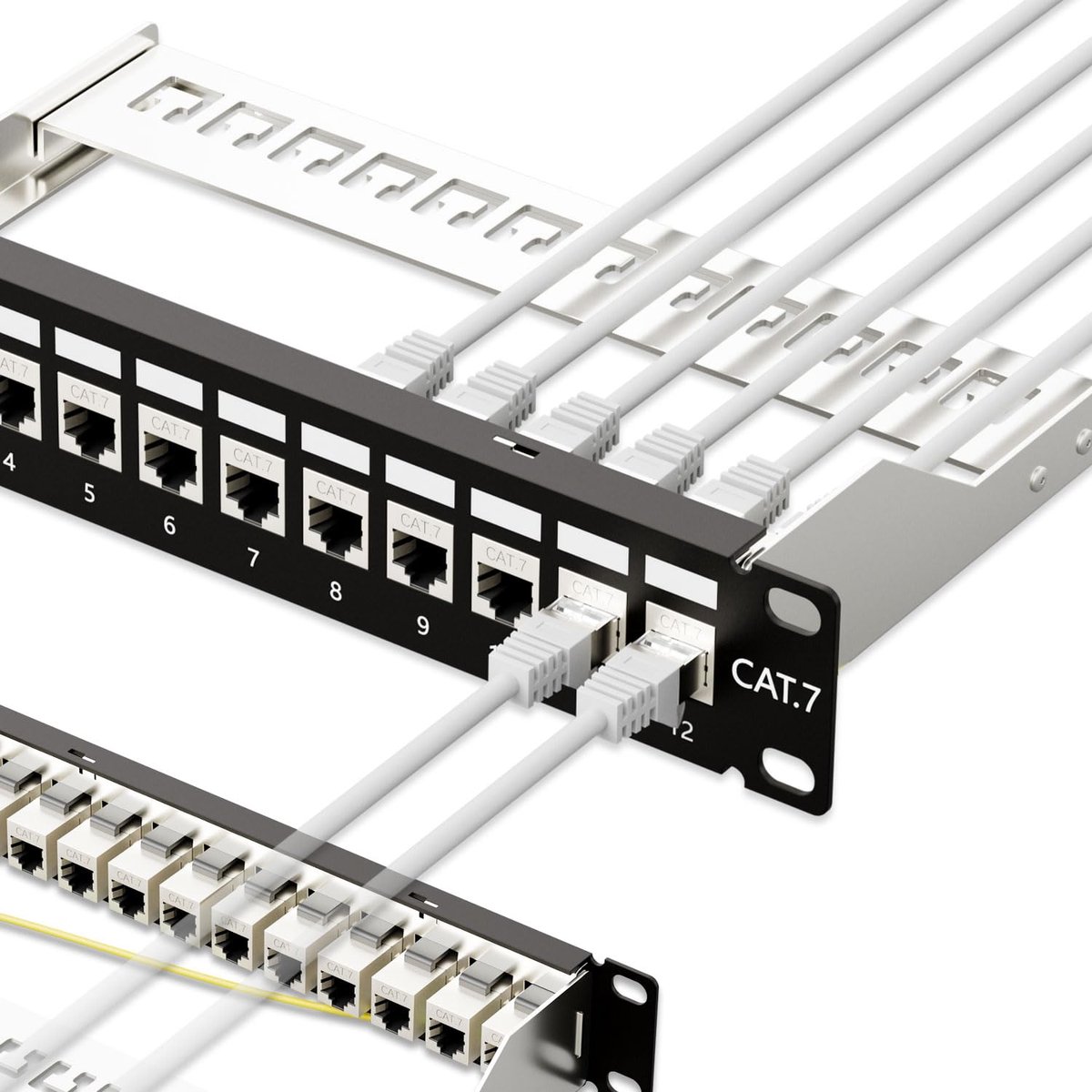 Patchpaneel 12 Poorten Cat7 STP 10Gbps - Zwart - Wandmontage of Rackmontage