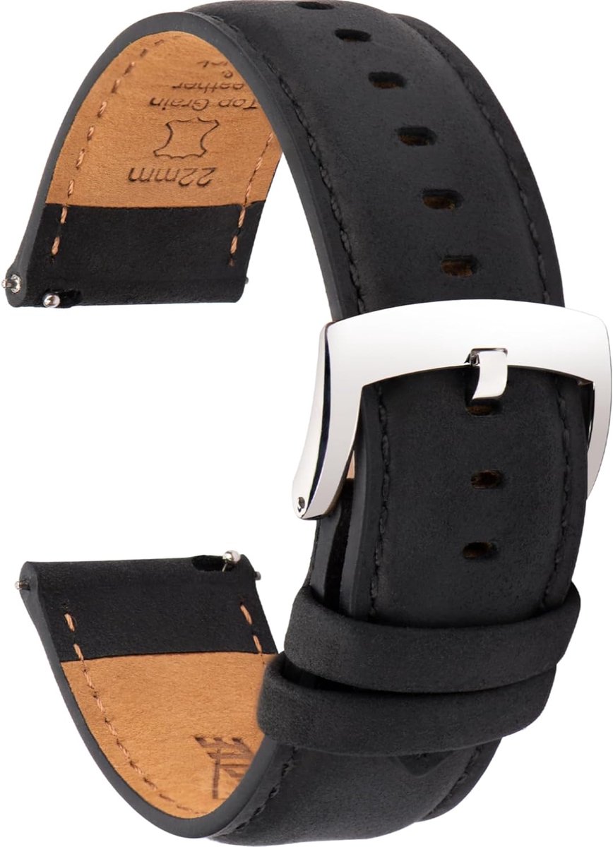 Luxe 18-22mm Horlogeband Leer met Snelsluiting - Vintage Echt Topnerfleer Vervangende Band voor Dames en Heren Horloges en Smartwatches