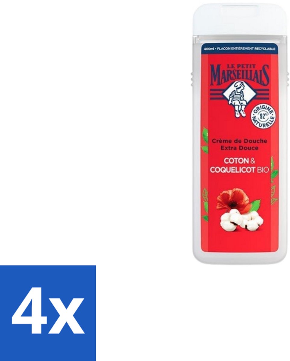 Le Petit Marseillais – Douchegel – Bio Katoenmelk & Papaver – 400 ml - Voordeelverpakking - 4 stuks