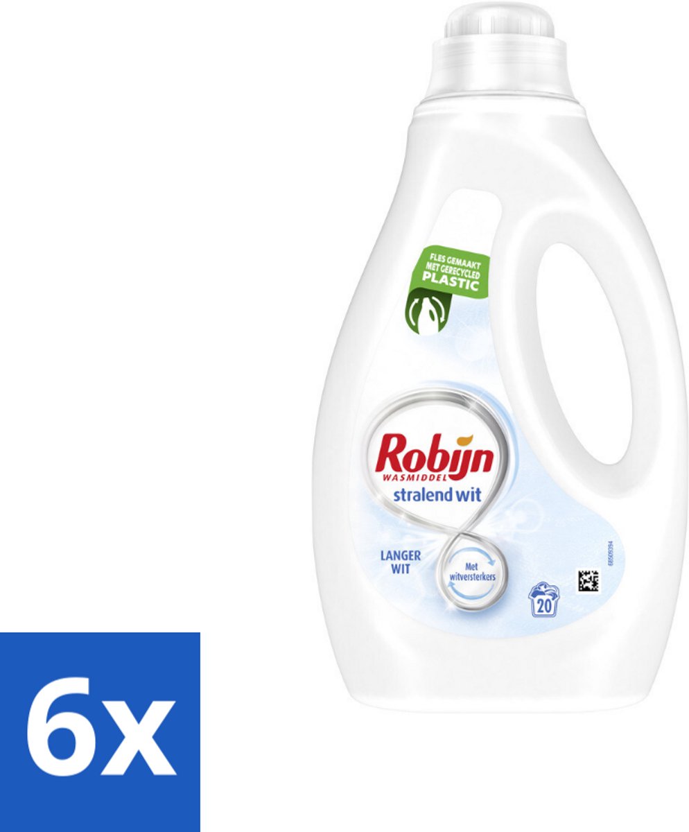 Robijn – Vloeibaar Wasmiddel – Stralend Wit – 20 wasbeurten - Voordeelverpakking - 6 stuks