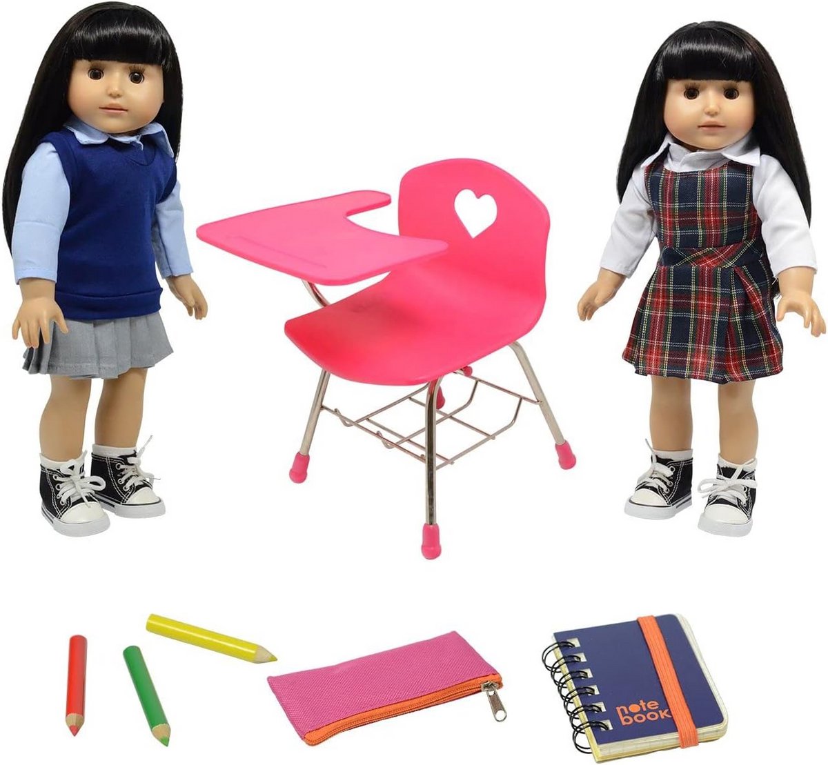 Poppen Schoolset met Bureau, Kledingset en Schoolspullen voor 18 inch Poppen