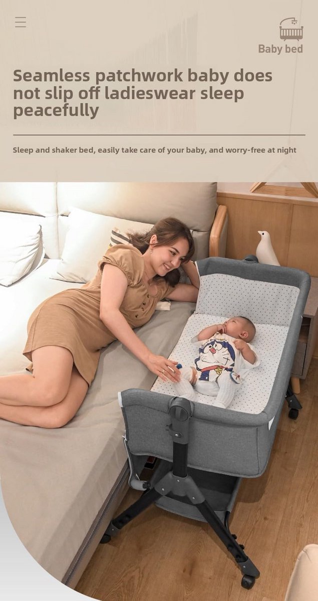 Opvouwbare Co-Sleeper Wieg met Verstelbare Hoogte en Schuine Stand thumbnail 3