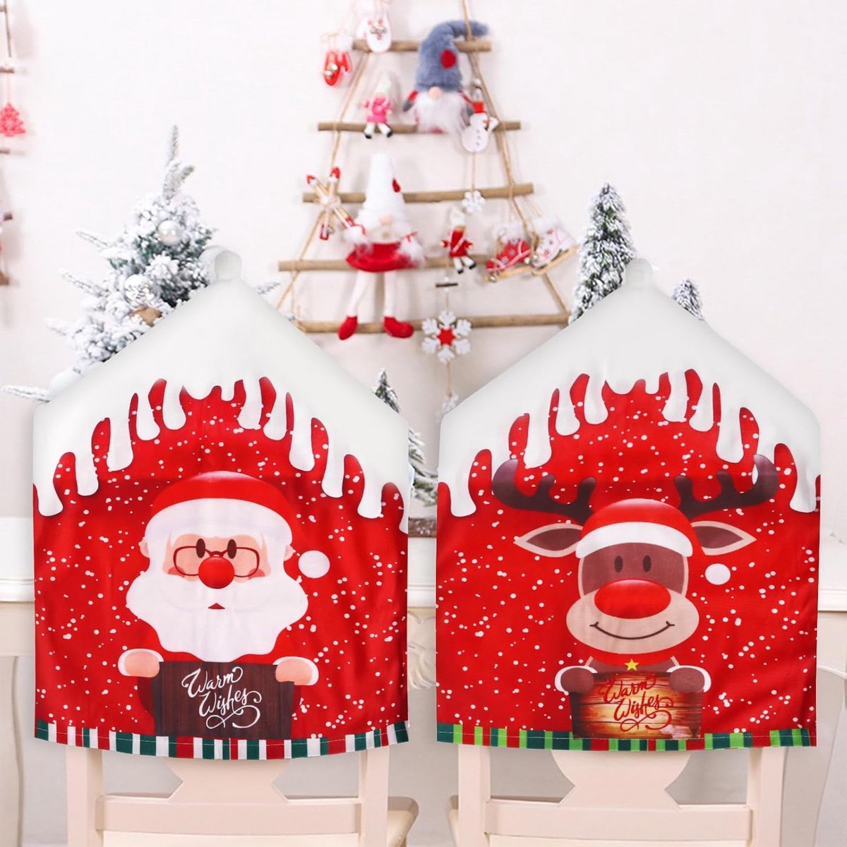 4-delige XL Kerst Stoelhoezen Set - Feestelijke Stoeldecoratie voor Feestdagen