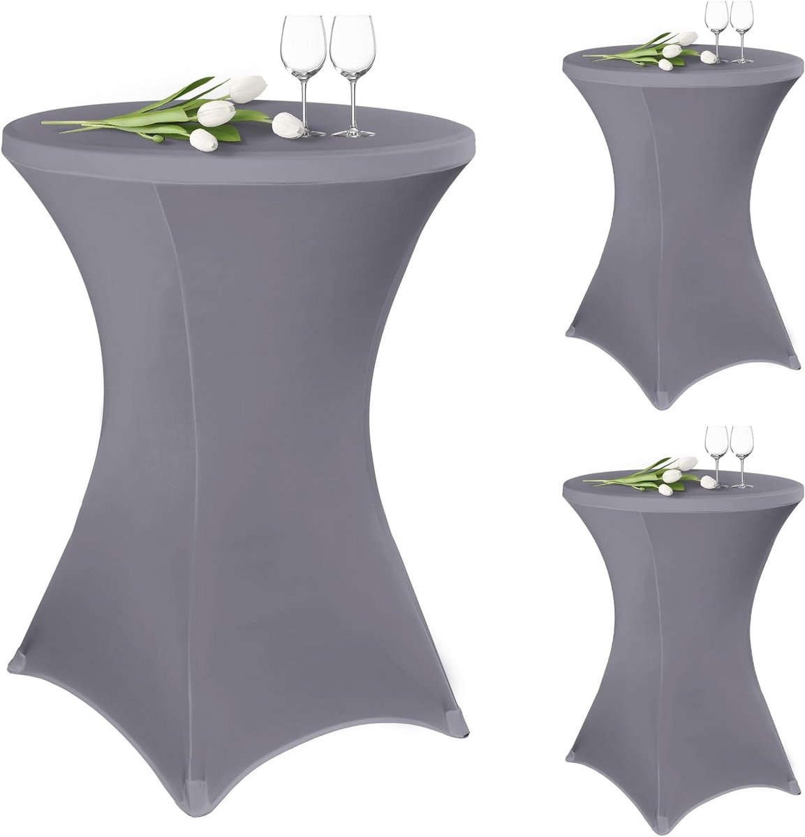 3-pack Stretch Statafelhoezen Lichtgrijs voor Ronde Tafels Ø 80-85 cm
