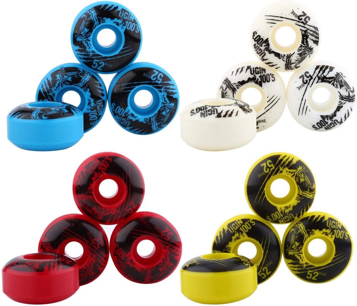 Skateboardwielen - Set van 4 stuks - 52 mm x 30 mm - PU materiaal - Longboard wielen - Geschikt voor skateboard - Wit - Duurzaam en soepel rijden.