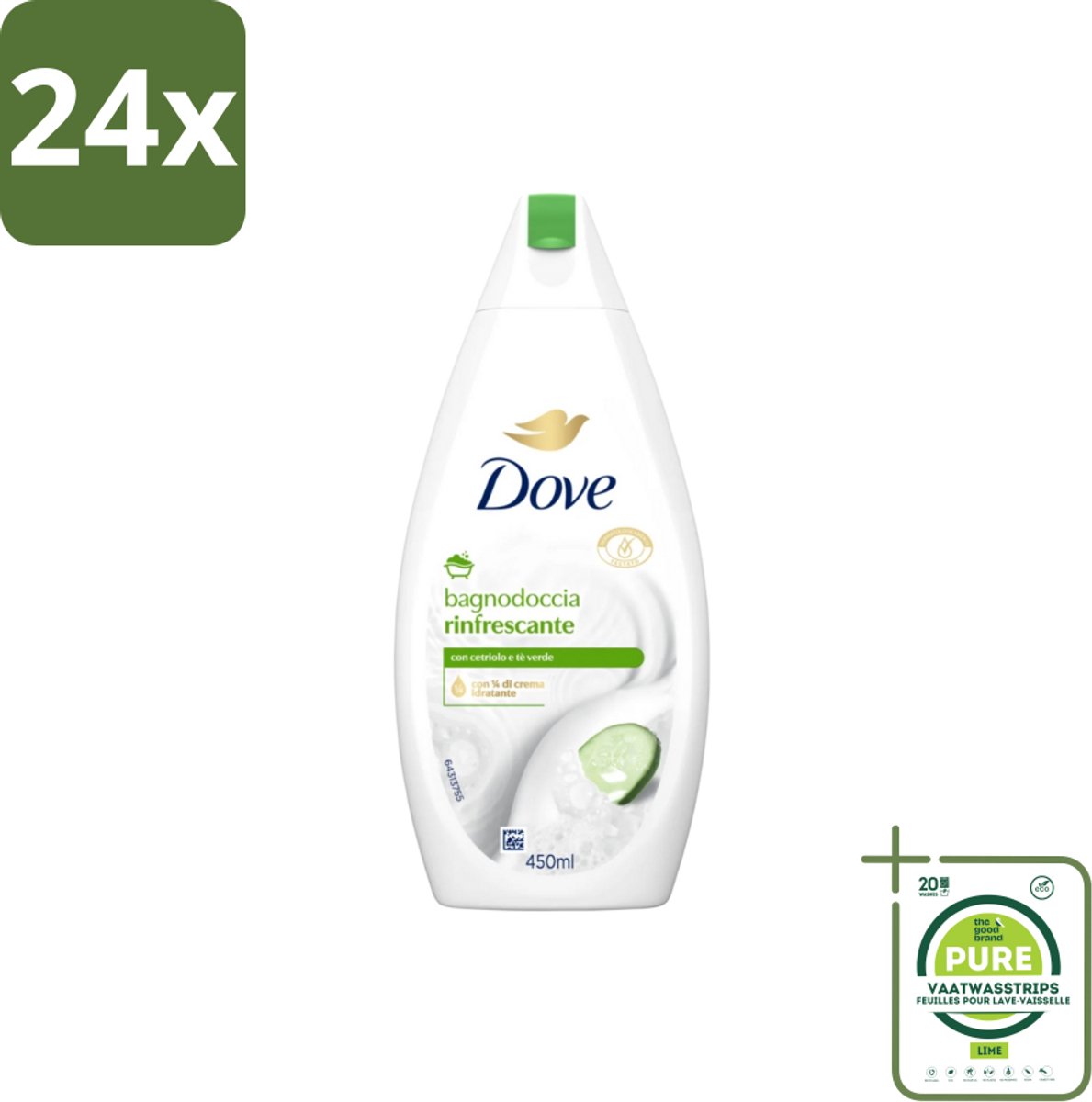 Dove – Douchegel – Refreshing – 450 ml - Voordeelverpakking - 24 stuks - Douchegel - Frisheid