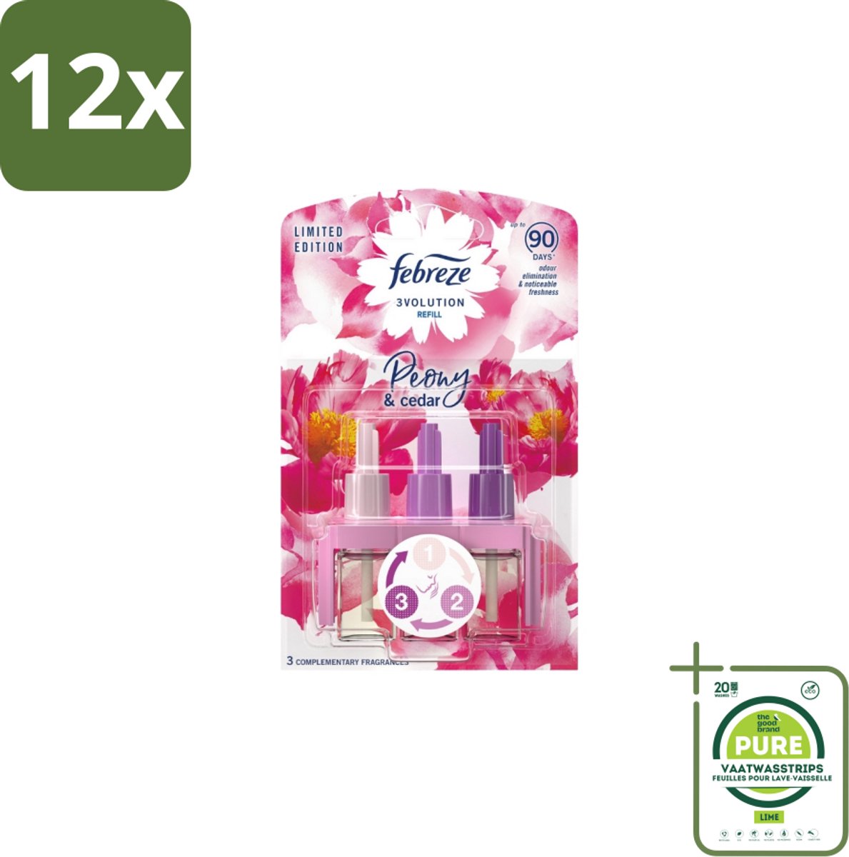 Ambi Pur – Luchtverfrisser – 3Volution Peony & Cedar – Langdurig - Voordeelverpakking - 12 stuks - Luchtverfrisser - Geurverwijdering