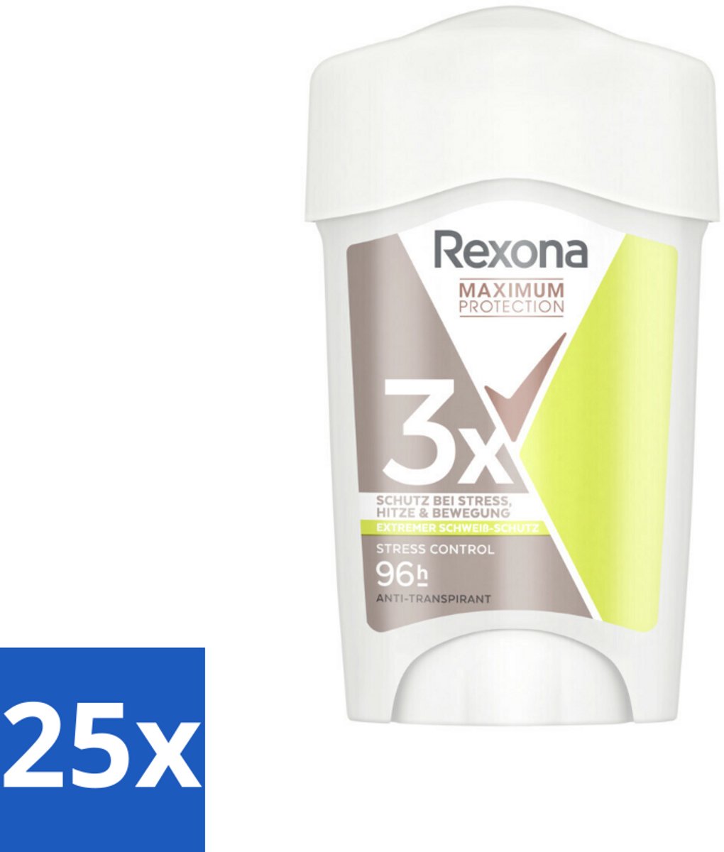 25 x Rexona Deodorant Stick Cream Maximum Protection Stress Control 45 ml - Anti-transpirant Vrouw - Stress-zweet - Zweetbescherming - Droge Huid - Kalmerende Geur