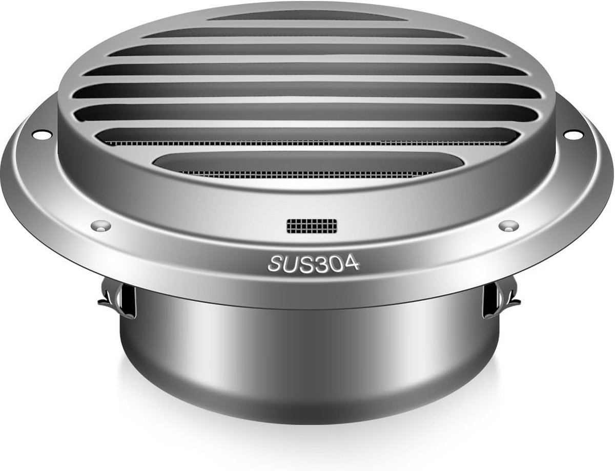 Rond Ventilatie Rooster 120 mm RVS met Insectenhor en Flens