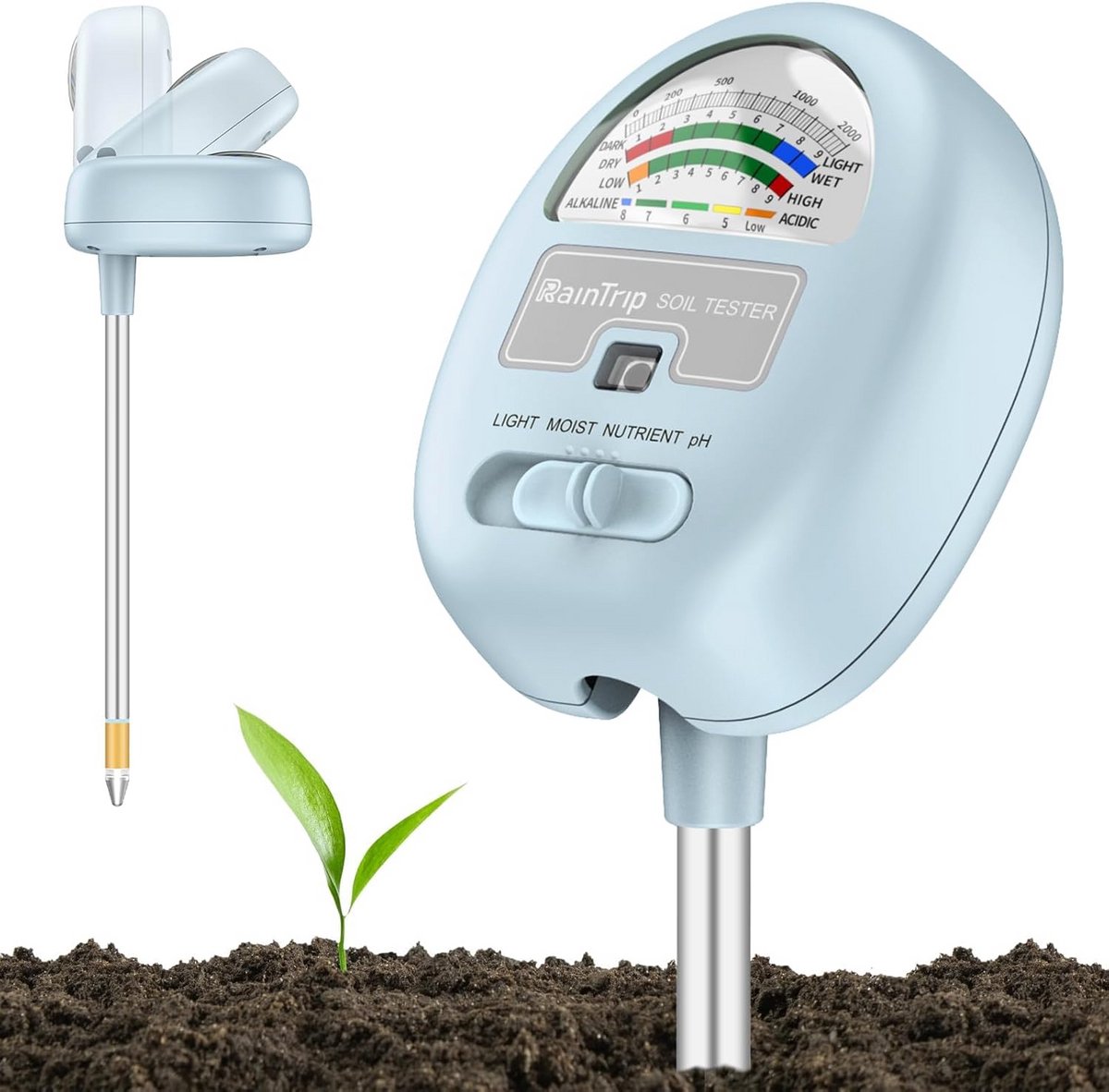 4-in-1 Bodemtester: Vocht, Licht, Voedingsstoffen & pH Meten - Voor Tuin en Binnenplanten