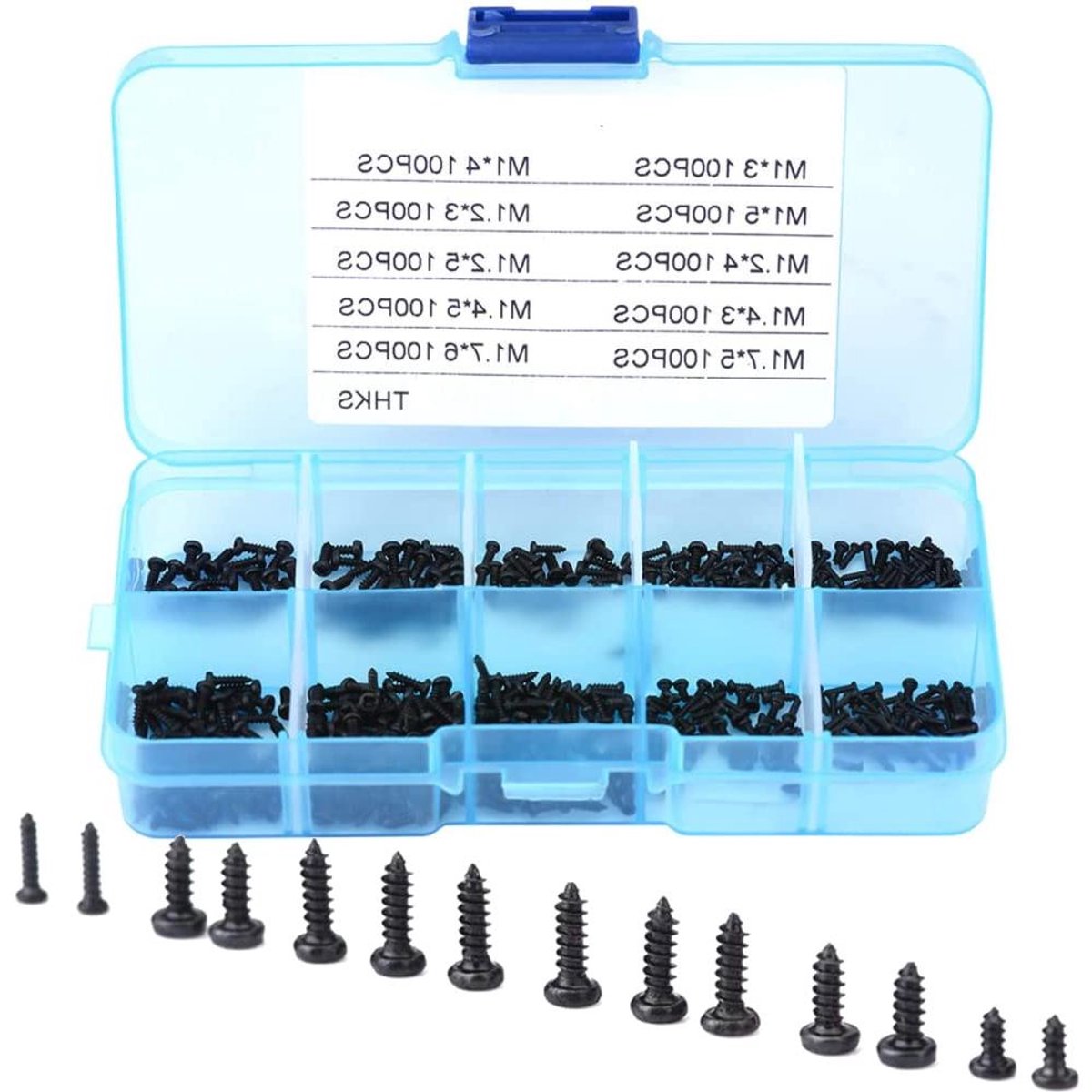 Schroevenset assortiment 1000 stuks zwart voor horloges, brillen en elektronica reparaties