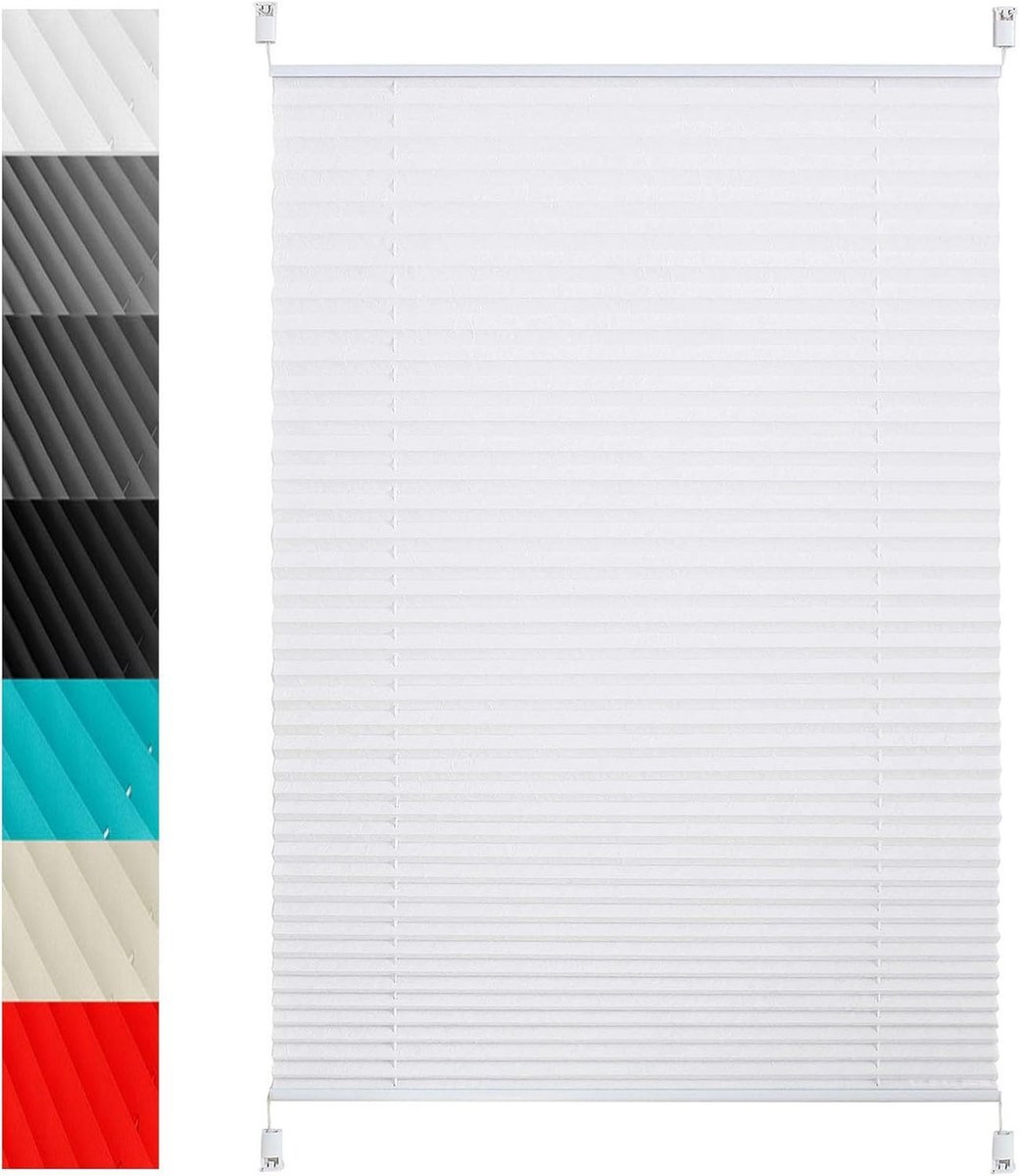 Plisségordijn Wit 120x30 cm - Verduisterend & Zonwerend - Montage Zonder Boren