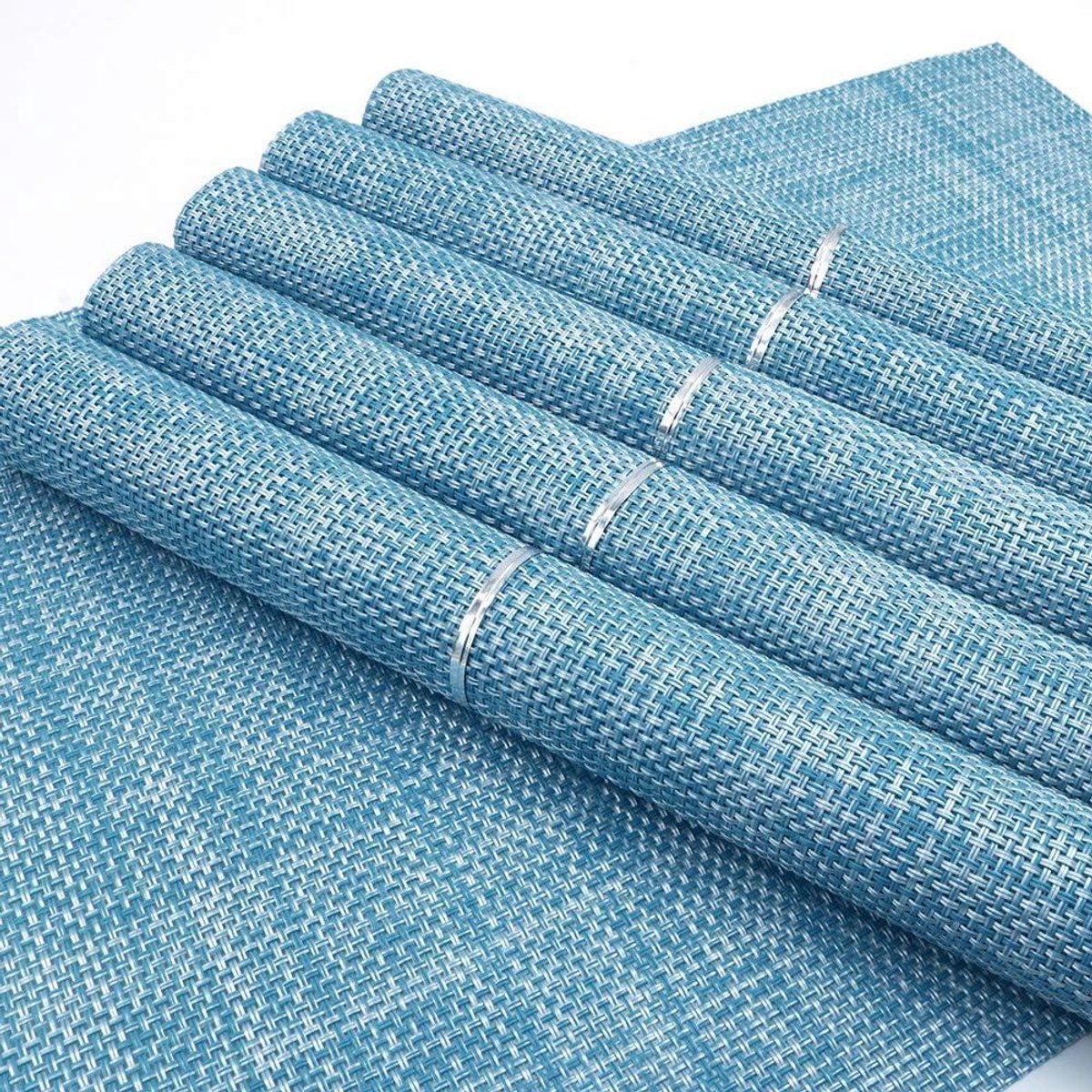 Set van 6 Placemats 45x30 cm - Antislip en Hittebestendig - PVC Tafelmatten in Blauw