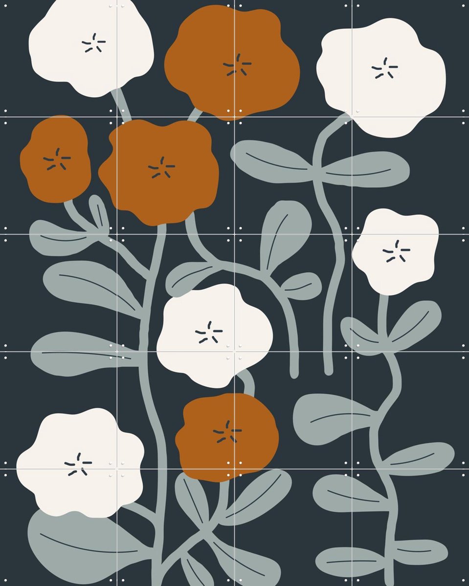 IXXI Happiness Blooms with Flowers, Little Otja - 80 x 100 cm - Gratis ophangtool - Grote wanddecoratie en posters - Speels, Illustraties