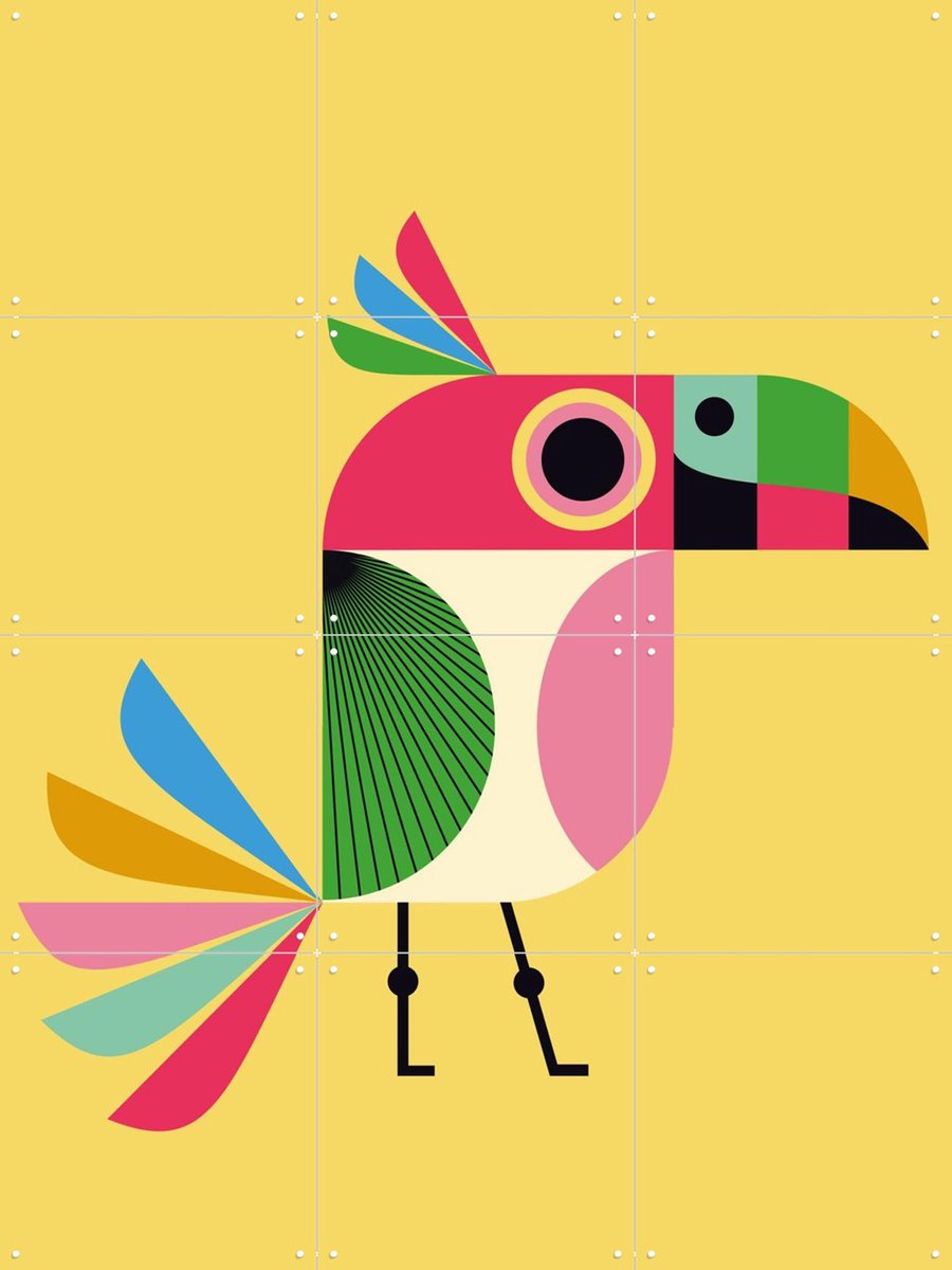 IXXI Bird, Ingela P. Arrhenius - 60 x 80 cm - Gratis ophangtool - Grote wanddecoratie en posters - Geometrische Kunst, Pop art, Kleurrijk, Speels