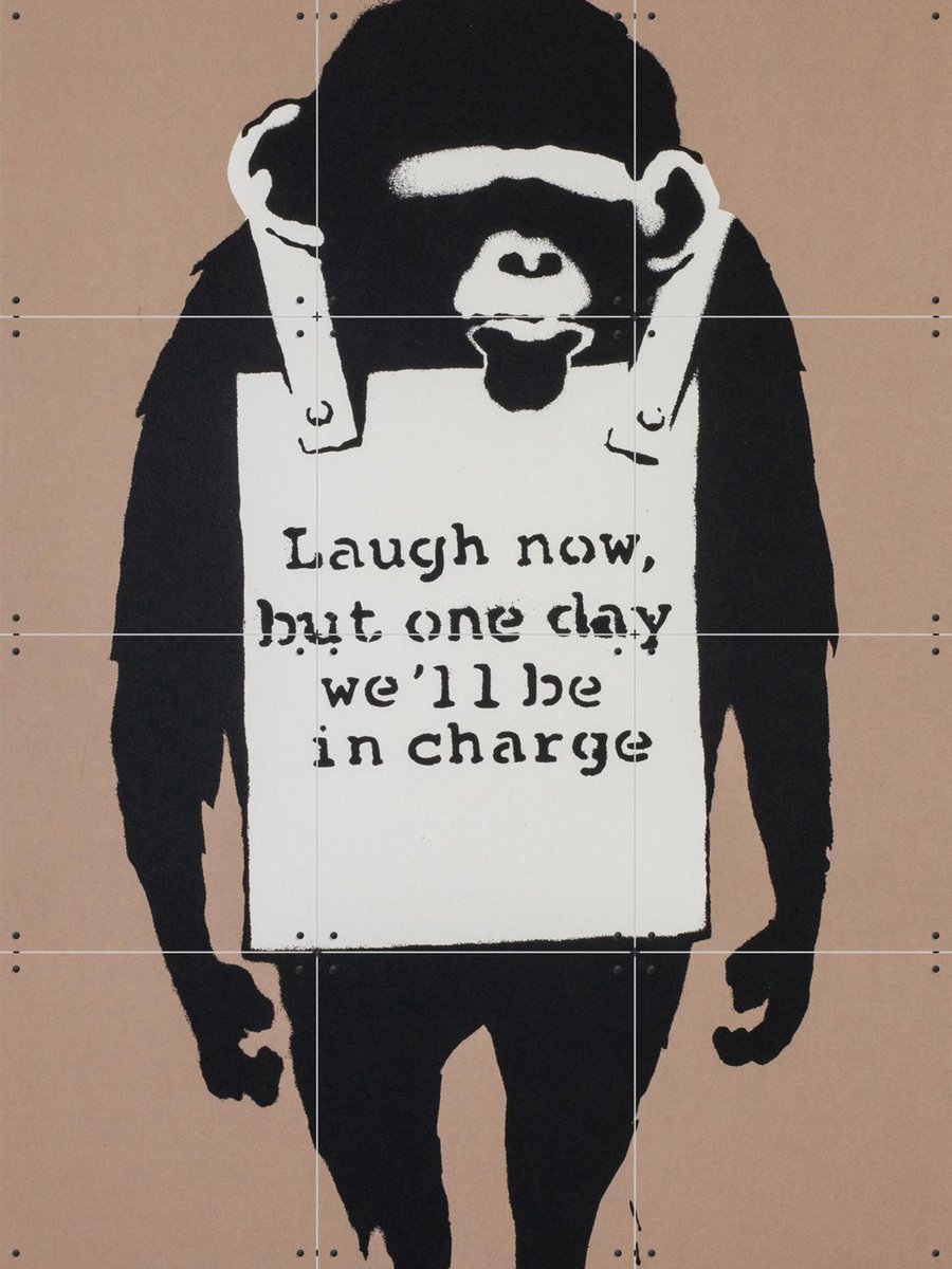 IXXI Laugh Now, Banksy - 60 x 80 cm - Gratis ophangtool - Grote wanddecoratie en posters - Pop art, Houtsnede, Illustraties, Street art, Grafisch