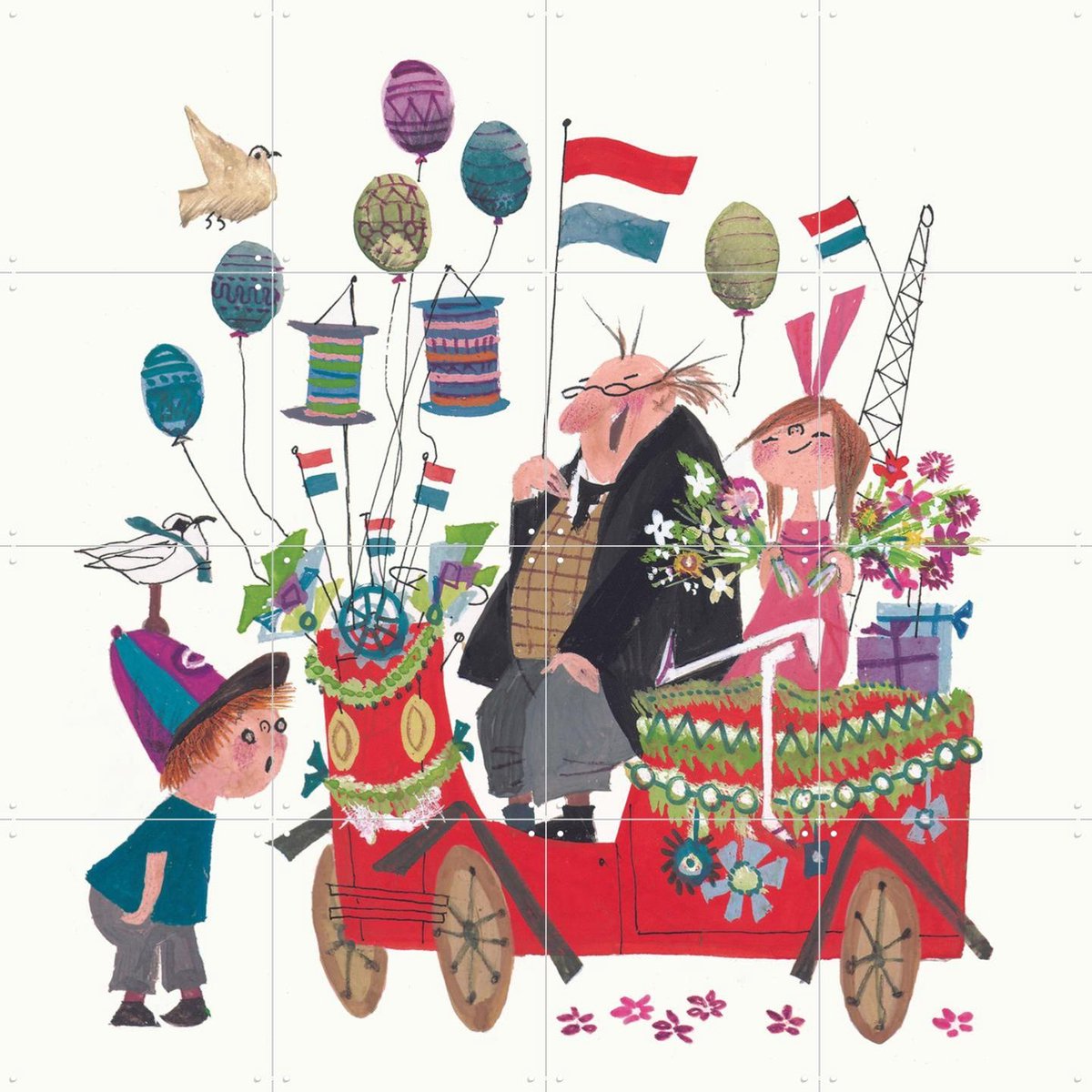 IXXI Feestje, Fiep Westendorp - 80 x 80 cm - Gratis ophangtool - Grote wanddecoratie en posters - Illustraties, Kleurrijk, Speels, Vintage