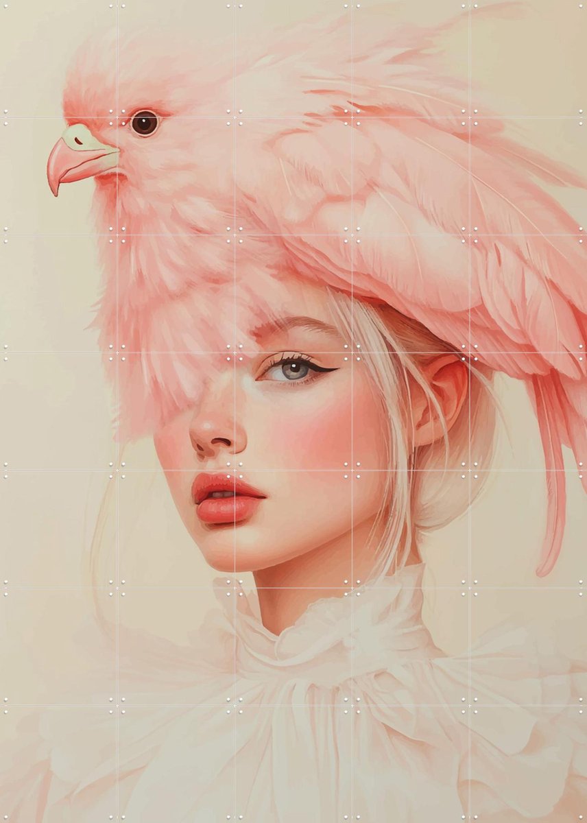 IXXI Pink chick, Mirjam Duizendstra - 100 x 140 cm - Gratis ophangtool - Grote wanddecoratie en posters - Illustraties, Kleurrijk, Surrealisme