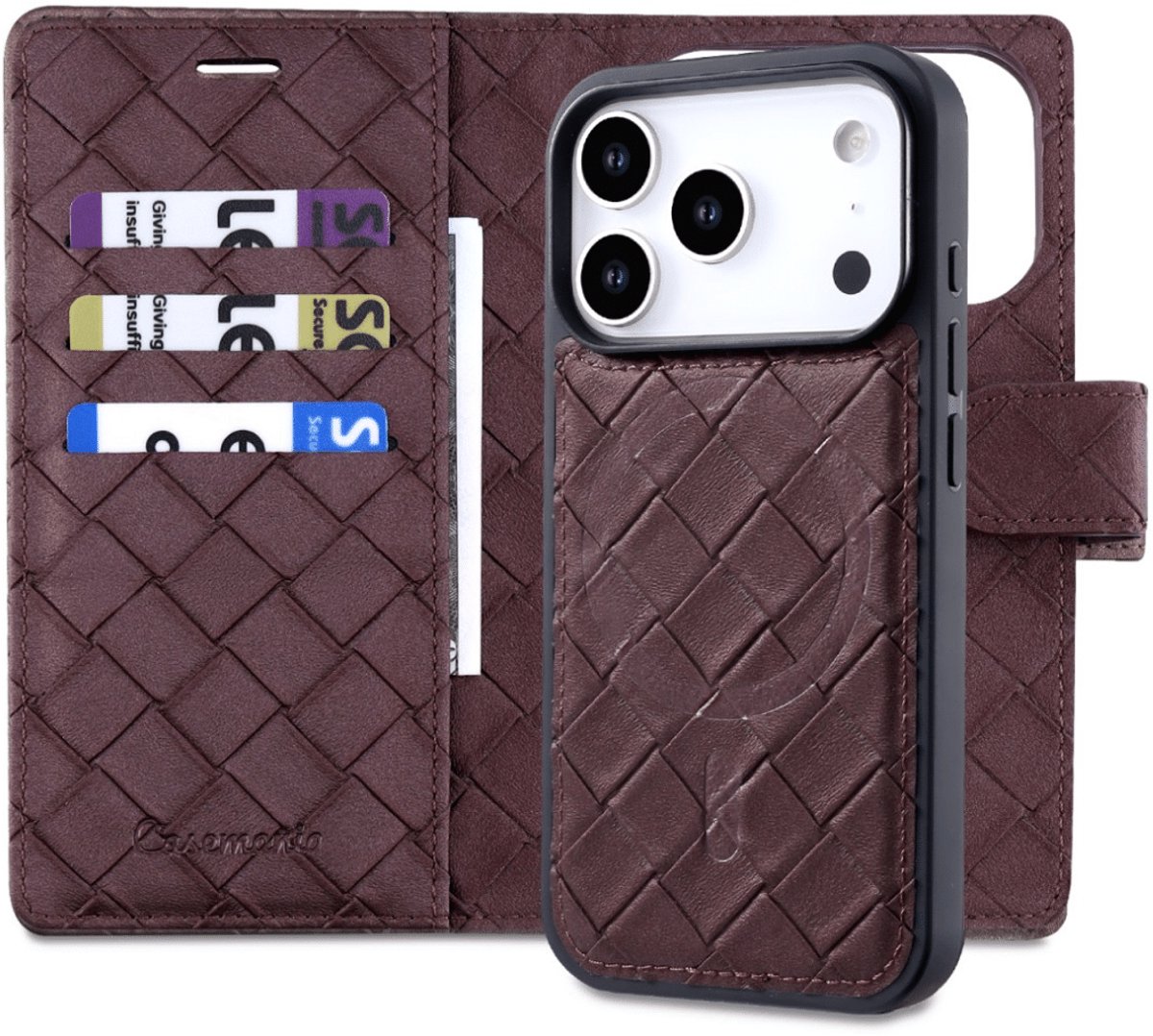 CaseMania - Bookcase 2-in-1 - Woven - MagSafe - iPhone 17 Pro - Bordeaux