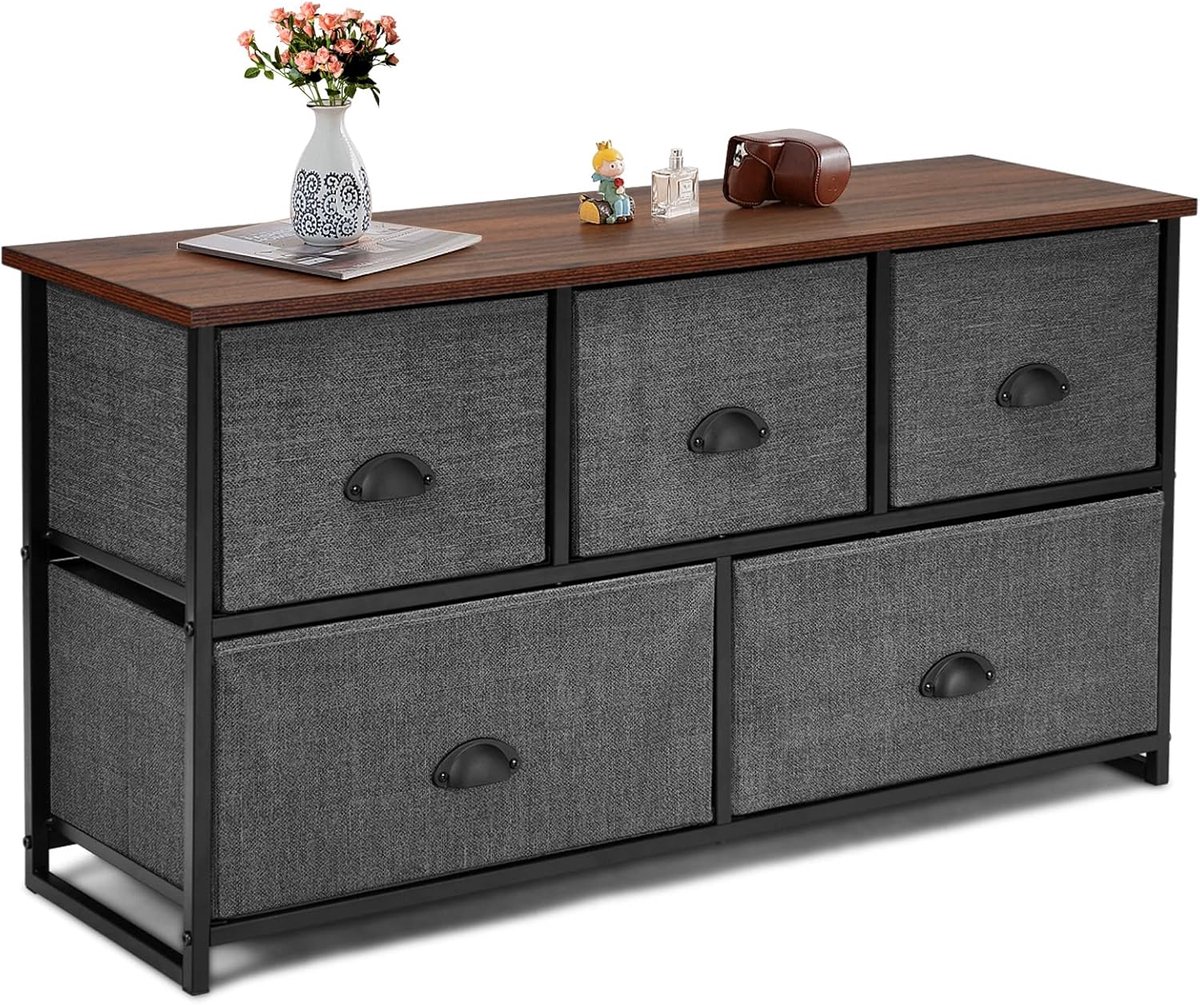 Modern Industrieel Dressoir met 5 Laden - Multifunctionele Opbergkast 100 x 30 x 54 cm