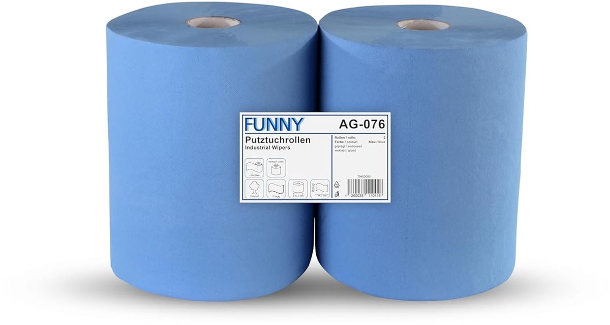 2-laags Blauw Poetspapier - 1000 Vellen, 36 cm