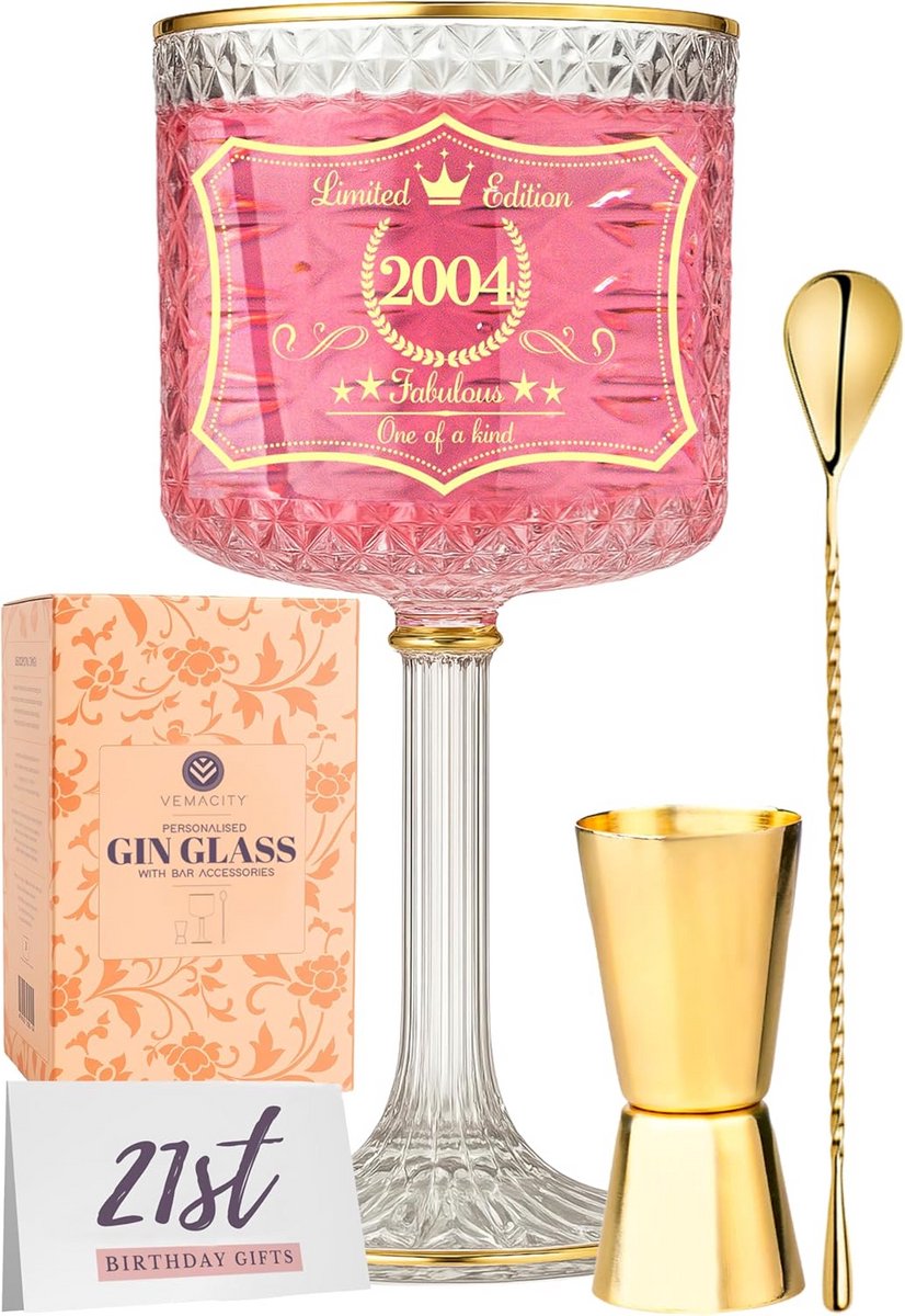 Gepersonaliseerd 21e verjaardag gin-glas met gouden accenten voor vrouwen