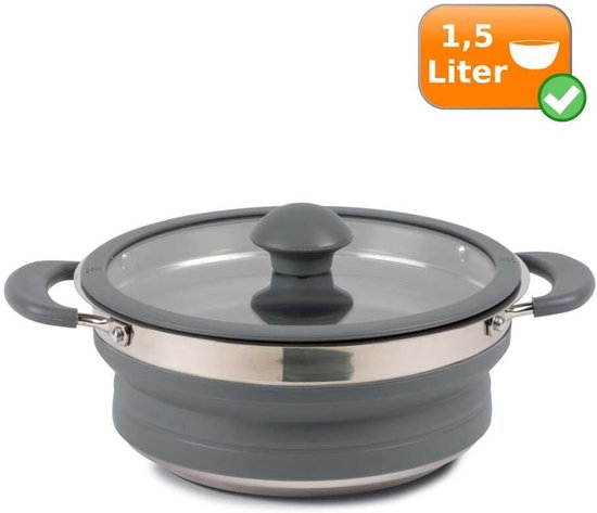 Opvouwbare steelpan 1,5 liter - Grijze campingpan met silicone en roestvrij staal — afbeelding 4