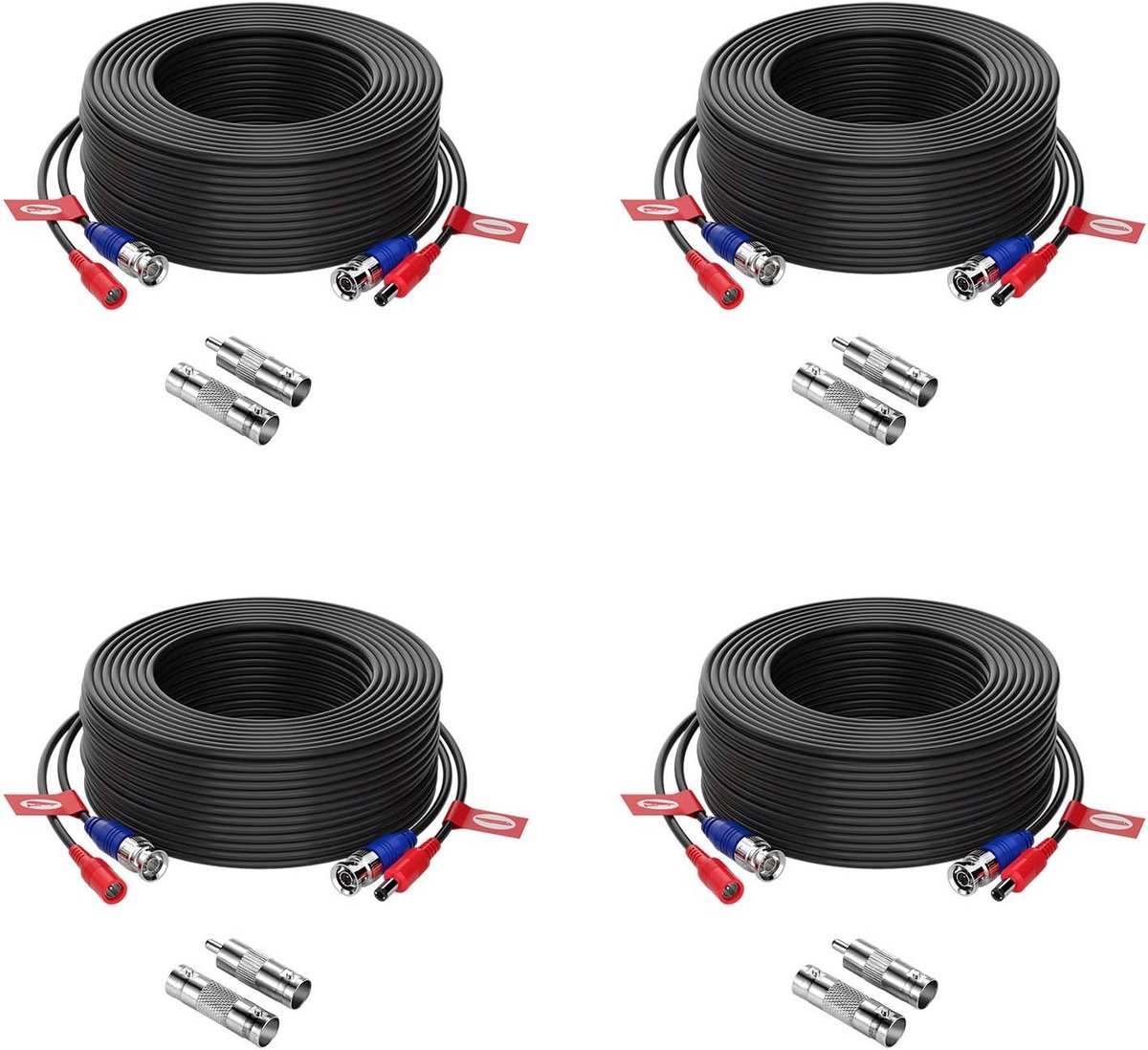 Anlapus 4X 30 Meter Video Power Cable BNC DC Extension Cable for CCTV Security Camera DVR System