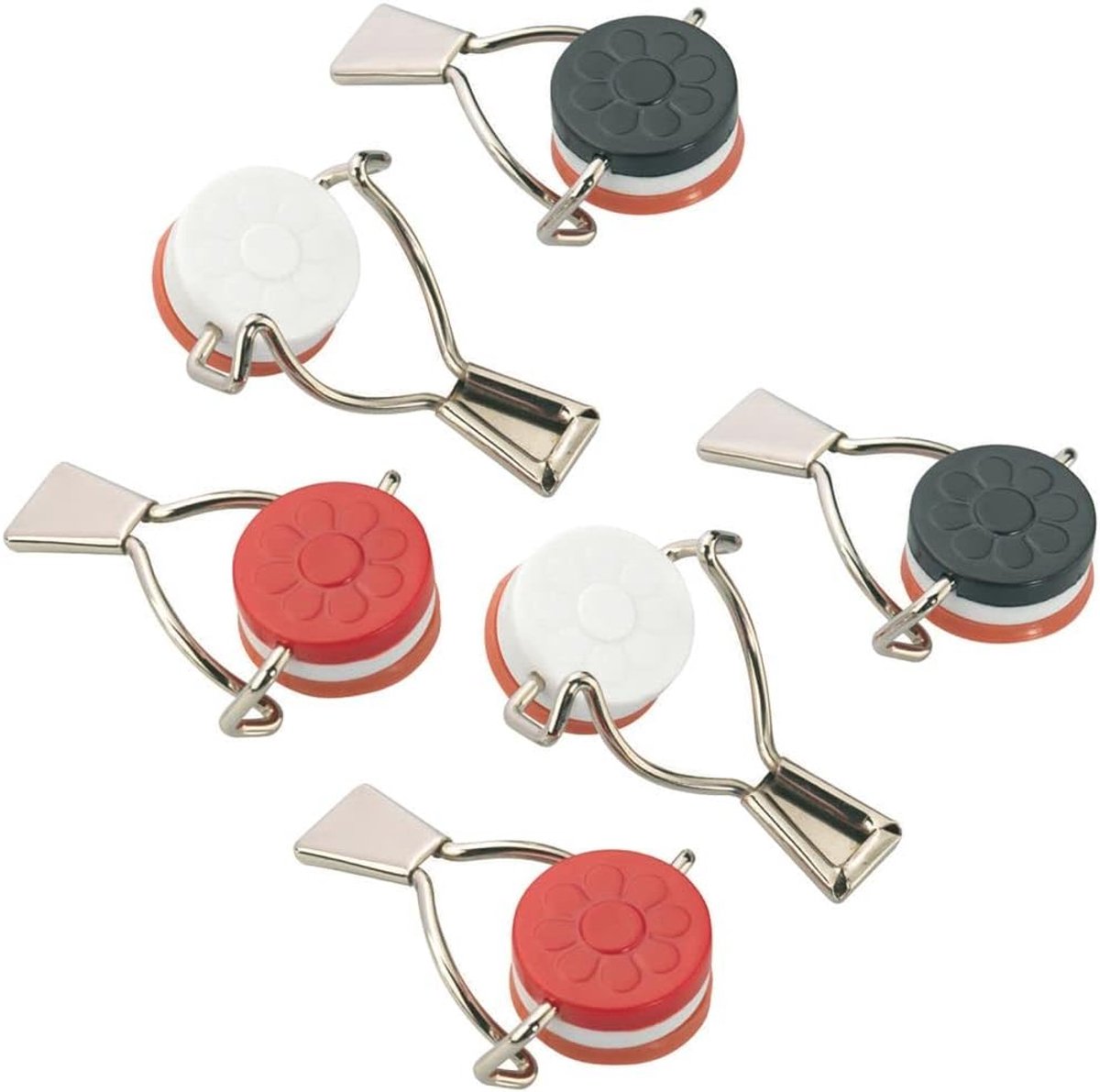 Set van 6 Flessendoppen met Hendel - Siliconen Afdichting, Rood/Wit/Zwart