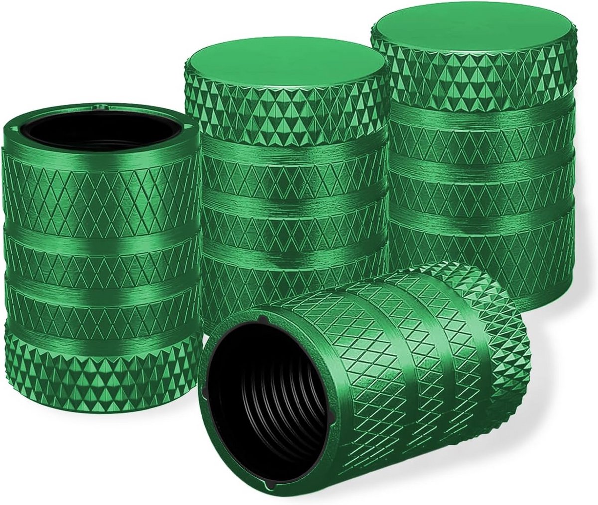 Universale Geanodiseerde Aluminium Ventieldoppen voor Auto's en Fietsen - Groene Band Stem Covers (4 Stuks)
