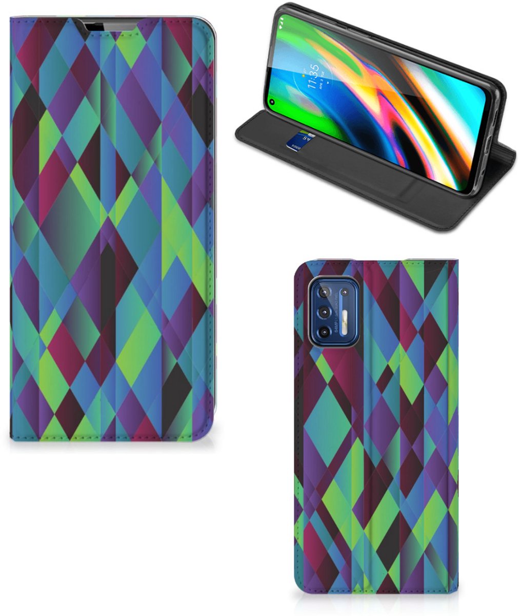 Motorola Moto G9 Plus Stand Case Abstract Green Blue