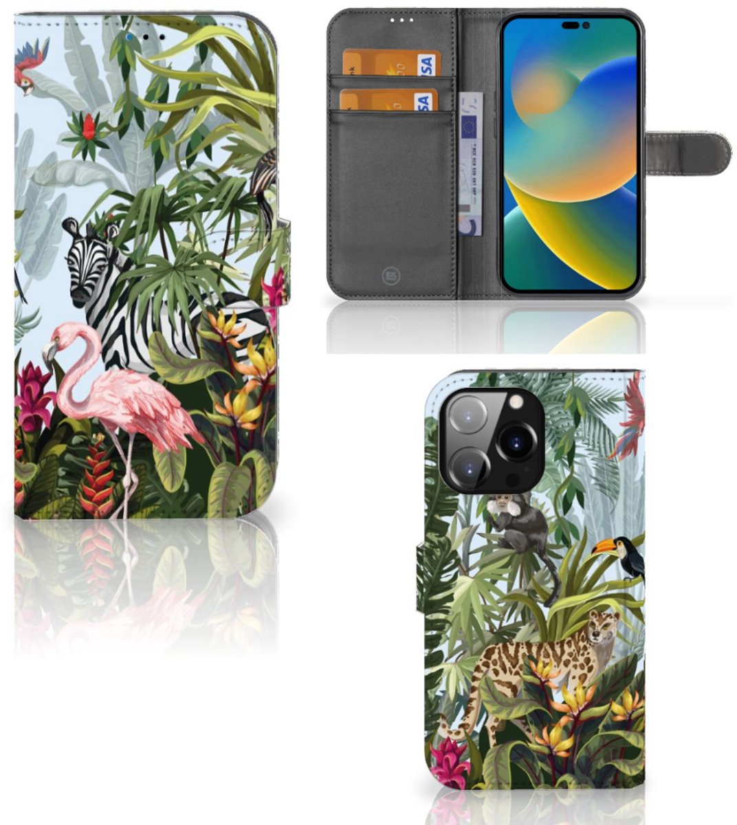 Telefoonhoesje met Pasjes voor iPhone 14 Pro Max Jungle