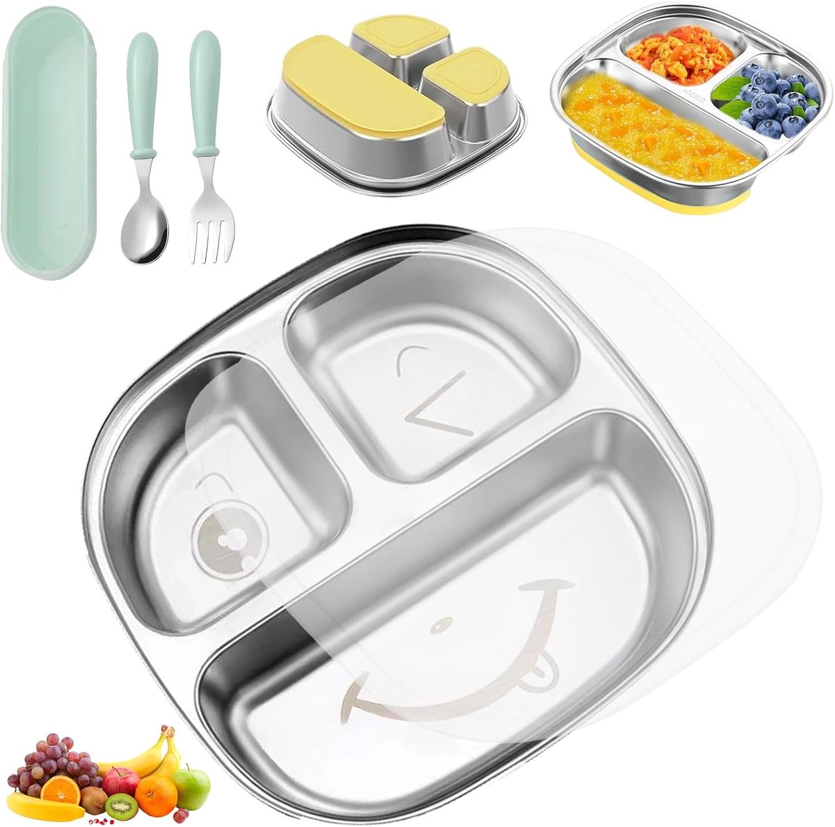 Antislip Baby Bord met Zuignap en Transparant Deksel