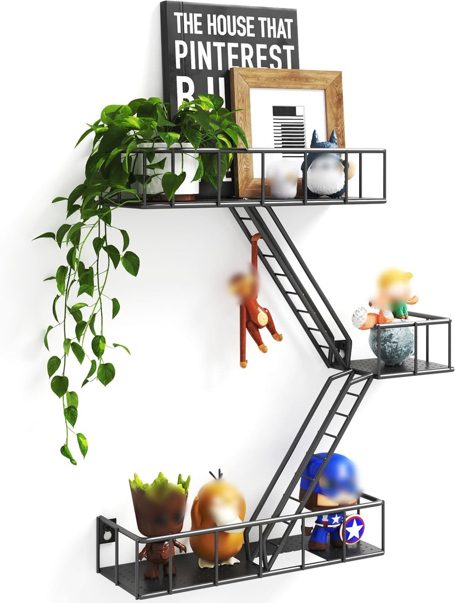 Metalen Brandontsnapping Wandplank met Manden - 3-Laags Plank voor Muurdecoratie en Organisatie