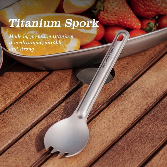 Lichtgewicht Titanium Bestekset voor Kamperen - Herbruikbare Spork en Lepel met Opbergtas — afbeelding 2