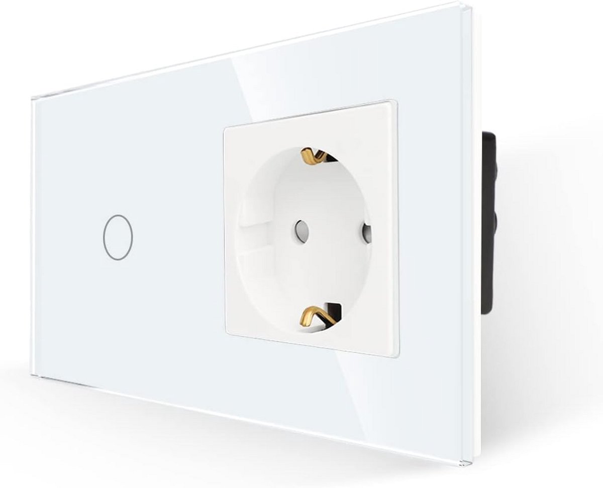 Glazen Touch-lichtschakelaar met Schuko Stopcontact - Inbouw 1-polige Wandschakelaar met LED